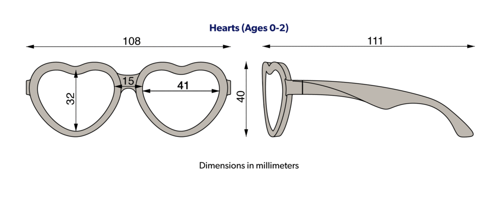Babiators Hearts Sunglasses Junior Dimensions